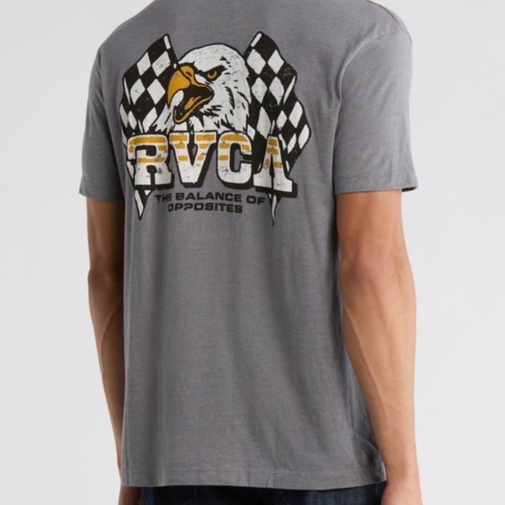 RVCA Speed Eagle Racing Graphic Cottin Blend Crewneck T-Shirt::Smoke Grey::NWT::